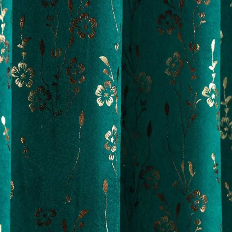 Glow Touch Printed Velvet Curtains (Teal,Gold) - Set Of Two media 4
