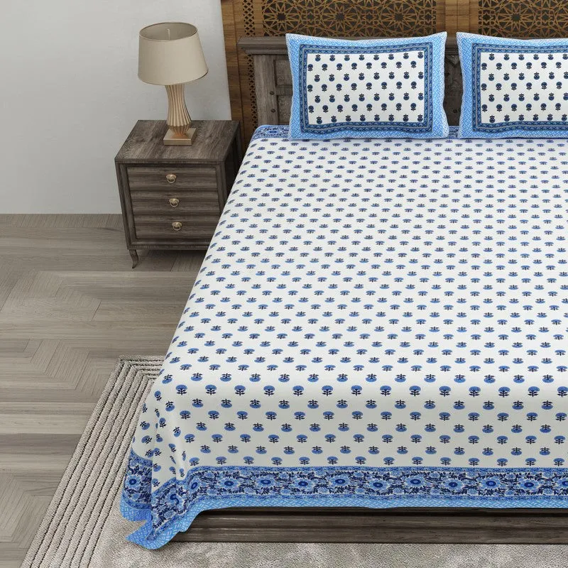 Bloomel Cotton Bedsheet (Blue,White) - 240 TC media 3