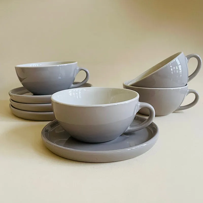 Blush & Brew Ceramic Cup & Saucer (Grey/320 mL) - Eight Piece Set media 1