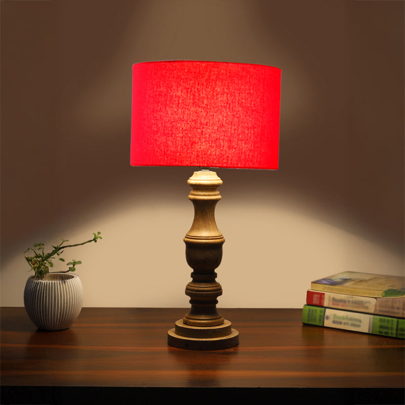 Cotin Carve Wooden Table Lamp - Red