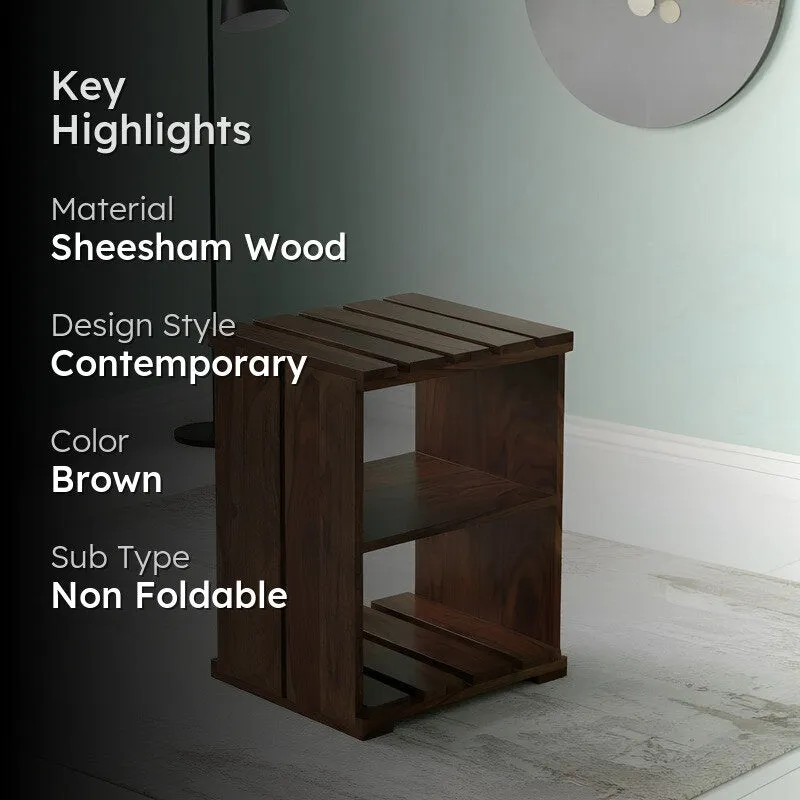 Yverix Sheesham Wooden Side & Bedside Table - Brown media 2