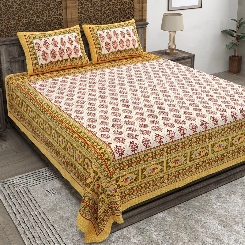 Gardenet Cotton Bedsheet (Maroon,Yellow) - 240 TC media 1