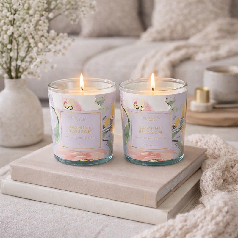 Jasmine Blossom Scented Candle Glass Jar - Set Of Two media 3
