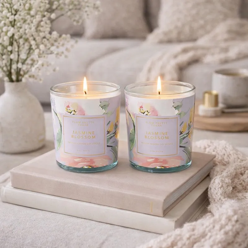 Jasmine Blossom Scented Candle Glass Jar - Set Of Two media 3