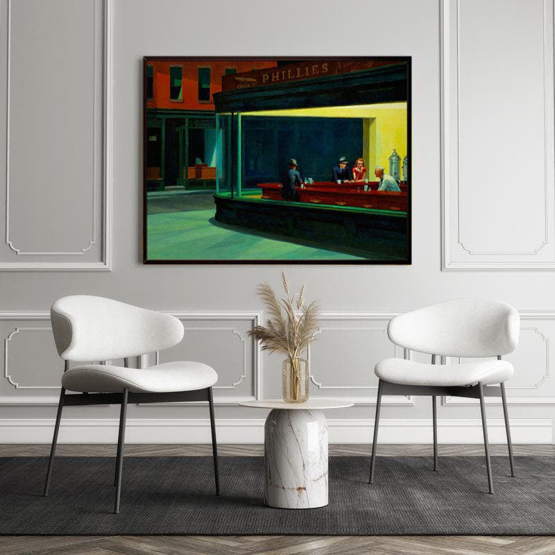 Nighthawks Canvas Painting By Edward Hopper - Black Frame media 5