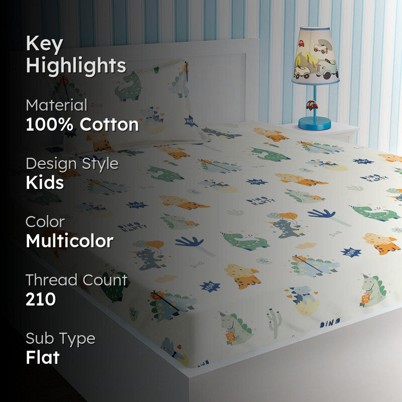 Dino Pals Kids Cotton Bedsheet - 210 TC media 2