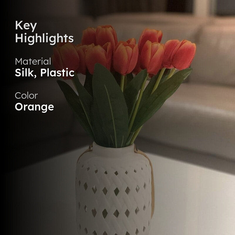 Faux Silk Tulip Flower Bunch - Orange media 2