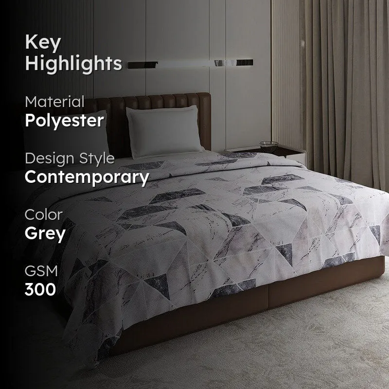 Monte Carlo Greylora Geometric Print Polyester Blanket (Light Grey) - 300 GSM media 2