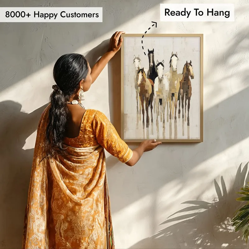 Flowing Horse Wall Painting With Brown Frame media 8