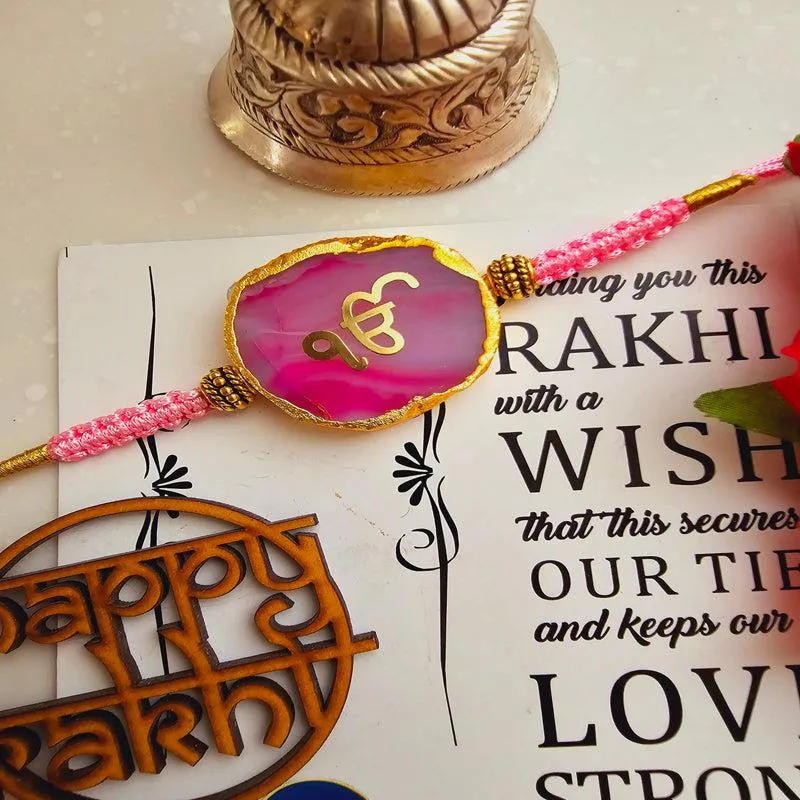 Ik Onkar Pink Agate Rakhi Gift Set media 4
