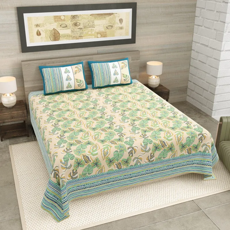 Desert Nest Cotton Bedsheet (Beige,Blue) - 120 TC media 1