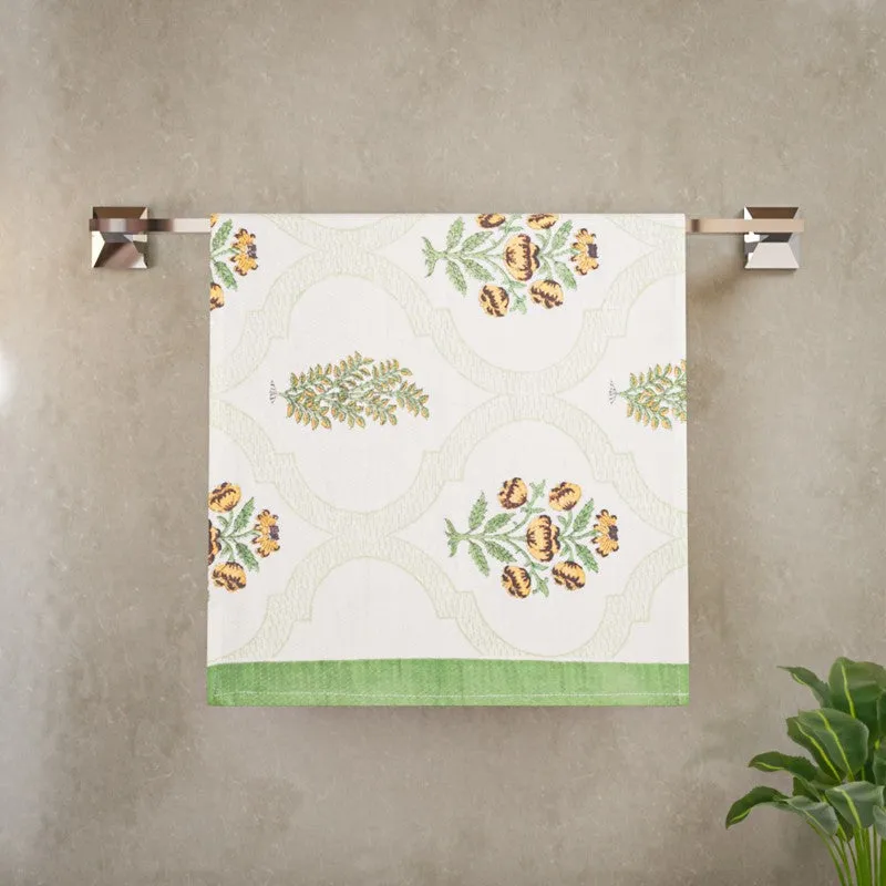 Flora Drift Cotton Hand Towel (Green) - Set Of Two media 4