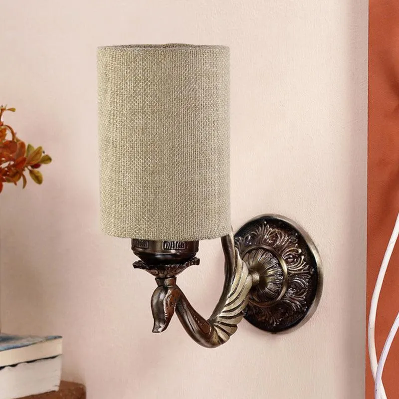 Amro Retro Cylindrical Fabric & Metal Wall Lamp - Beige media 3