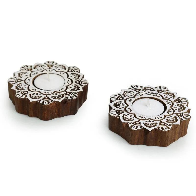 Flora Bright Hand Carved Tealight Candle Holder - Set Of Four media 3