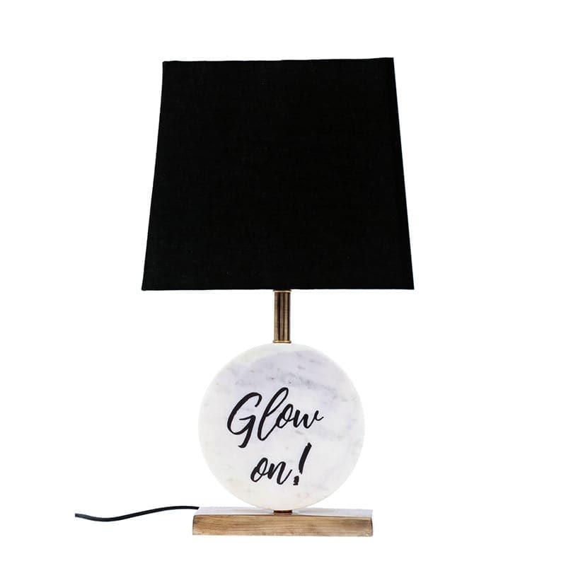 Glow On Marble & Copper Base Fabric Table Lamp - Blue media 4