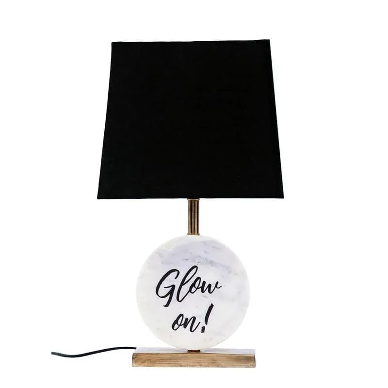 Glow On Marble & Copper Base Fabric Table Lamp - Blue media 4
