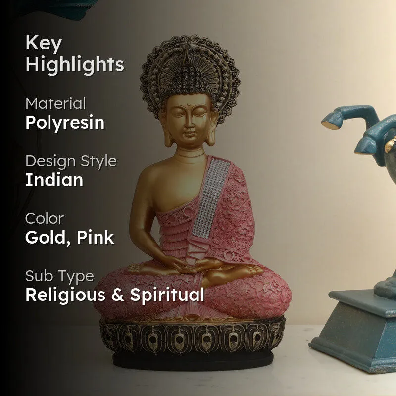 Seated Buddha Showpiece - Pink, Gold media 2