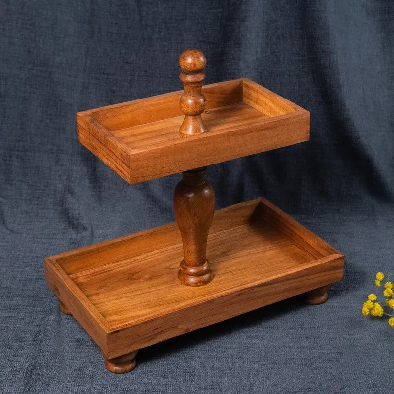 DuoServe Rectangle Wooden Two-Tier Cake Stand media 3