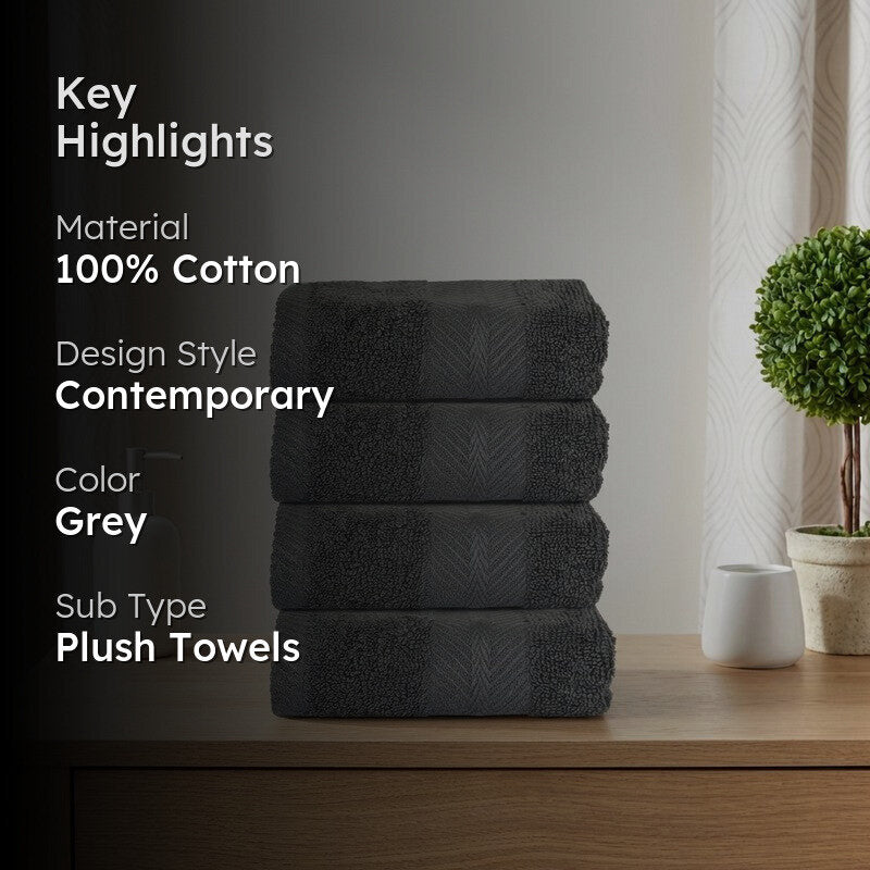 PlushAura Cotton Face Towel (Dark Grey) - Set Of Four media 2