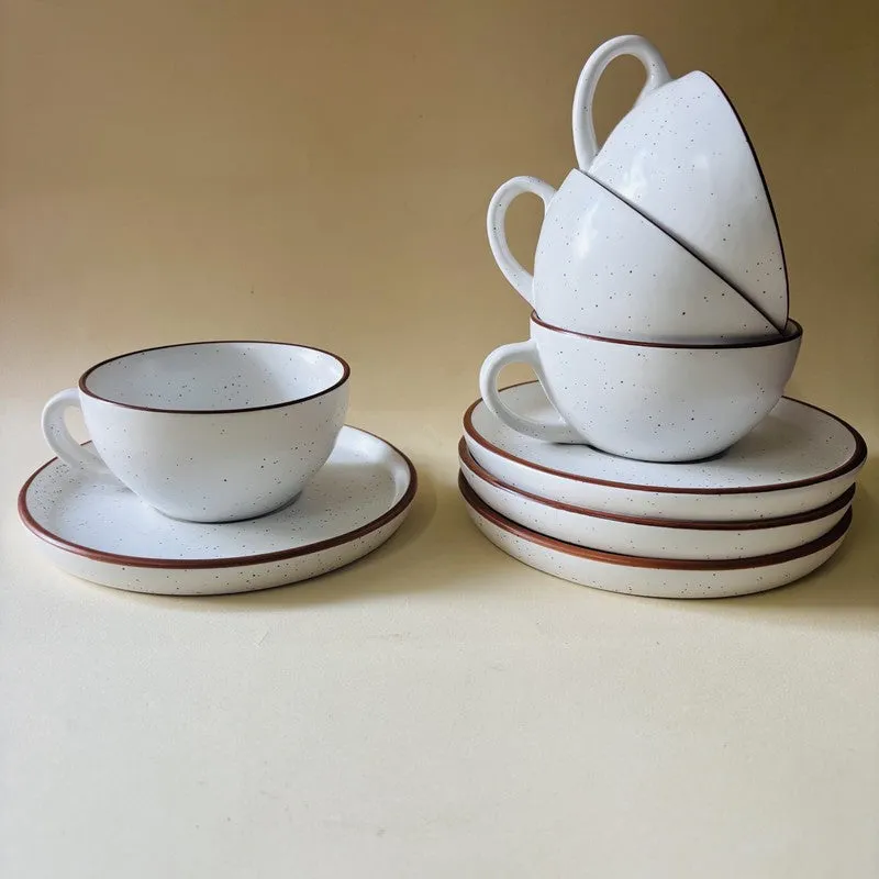 Ceramic Cup & Saucer (White/240 mL Each) - Set of Four media 7