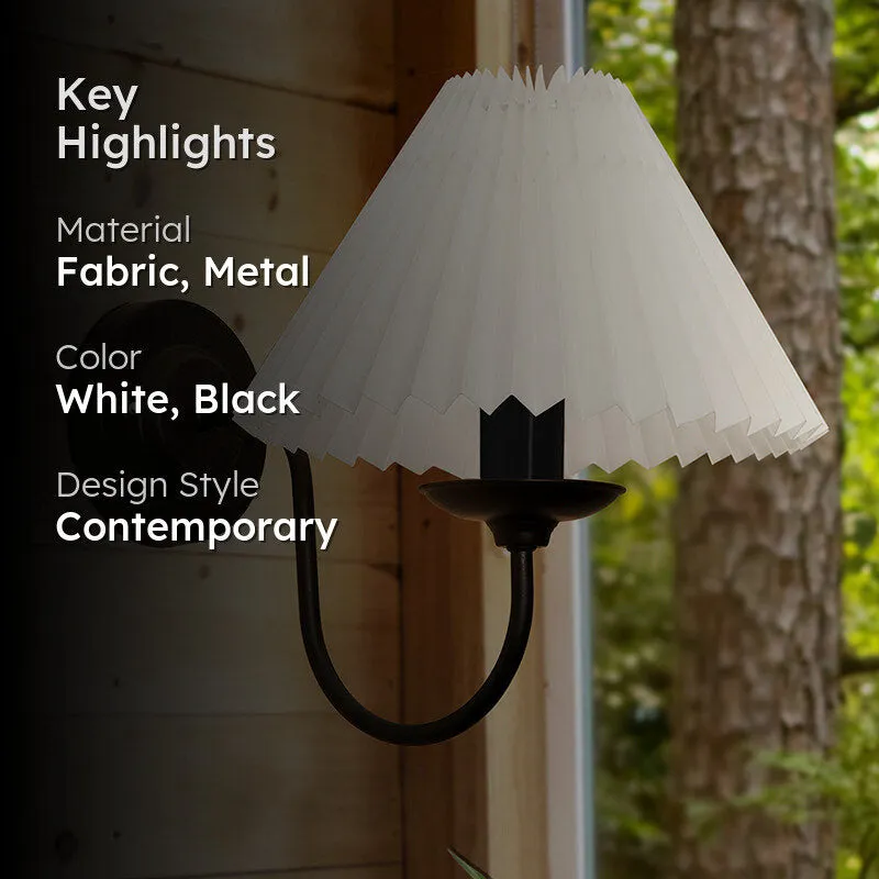 French Pleat Fabric & Metal Wall Lamp - White & Black media 2