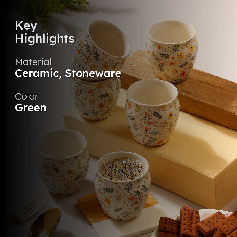 Peony Handcrafted Ceramic Kulhad (220 mL) - Set Of Six media 2