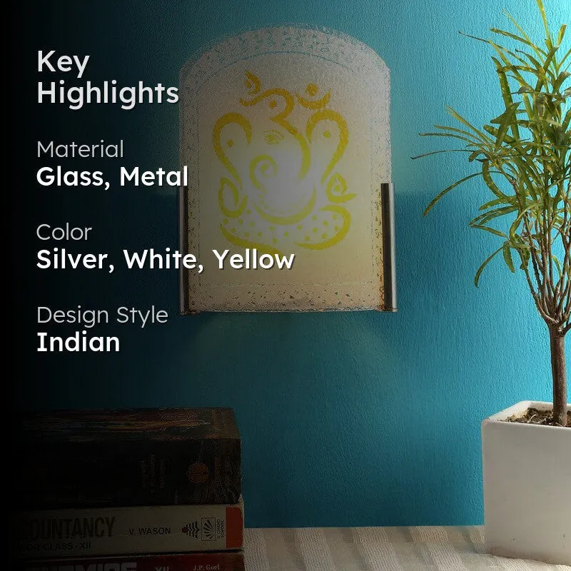 Divine Ganpati Glass Wall Lamp - White media 2