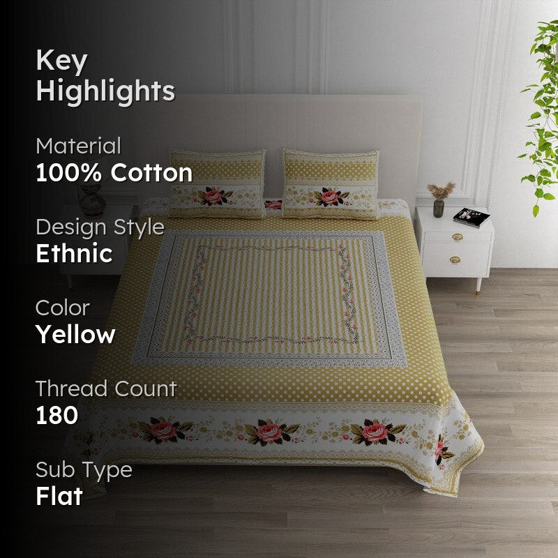 Kellan Floral Cotton Bedsheet (Cream) - 180 TC media 2