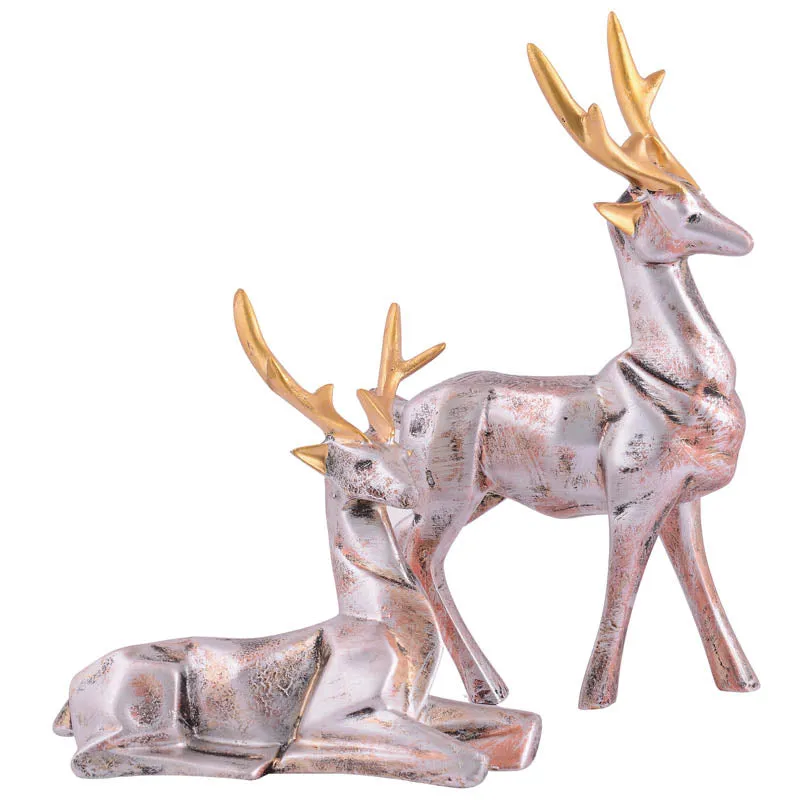 Opulent Stag Painted Polyresin Show Piece (Silver Grey) - Set Of Two media 3