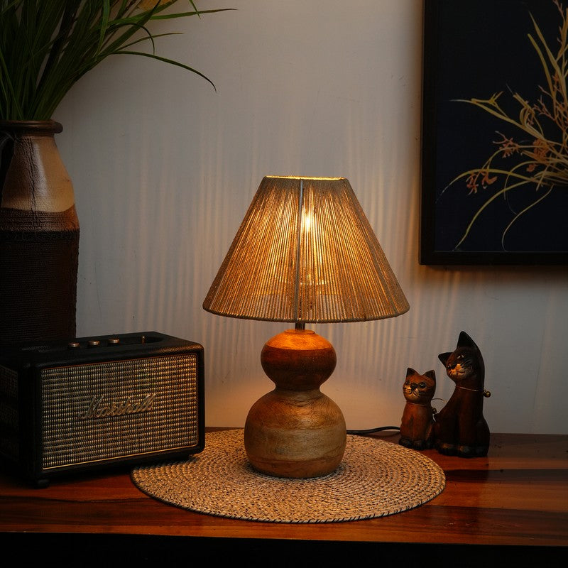 Hushbeam Cotton Table Lamp With Wooden Base - Beige