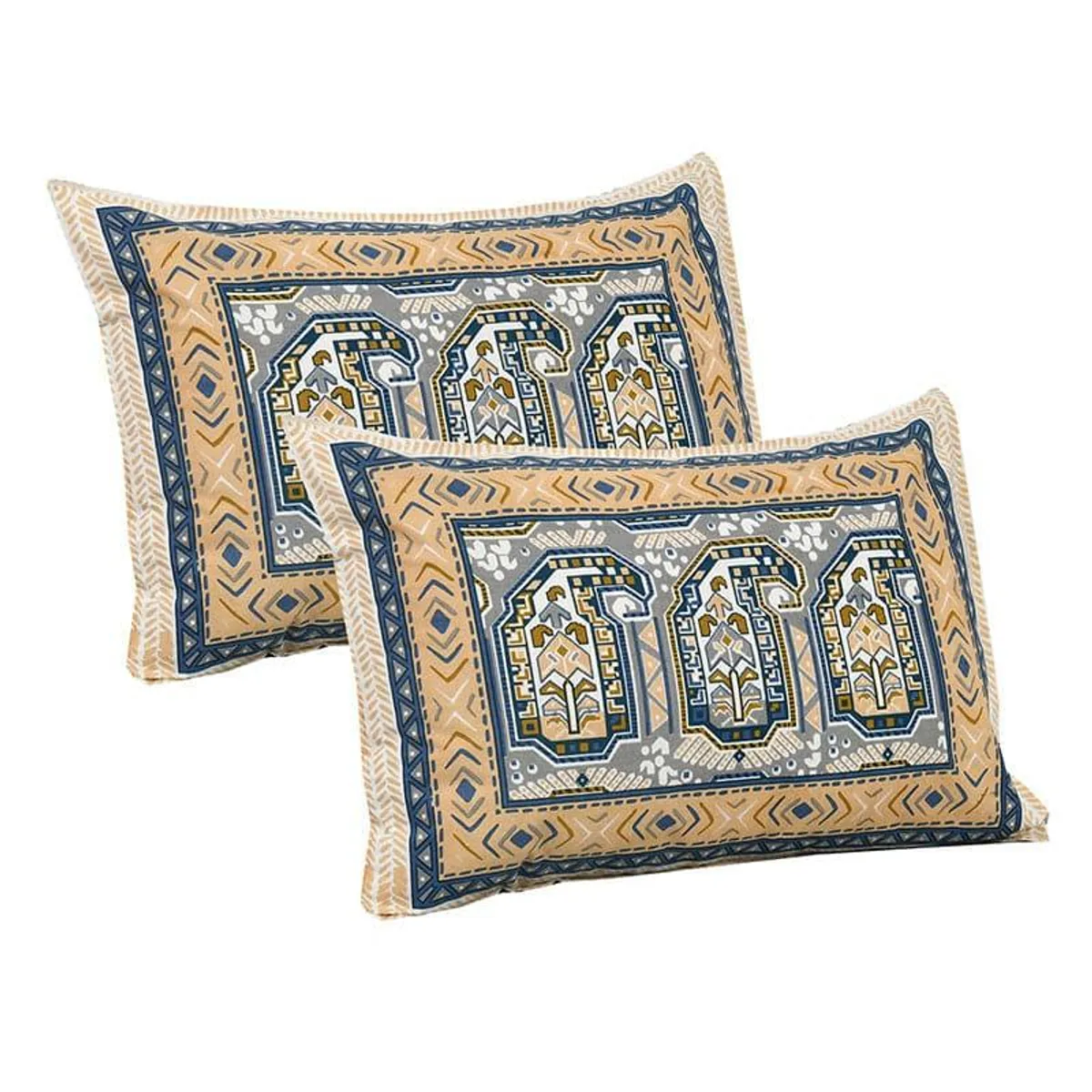 Set of two matching pillow covers with ethnic border print
