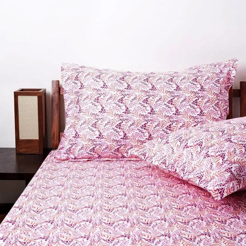 Leafy Vine Cotton Bedsheet (Pink) - 170 TC media 4