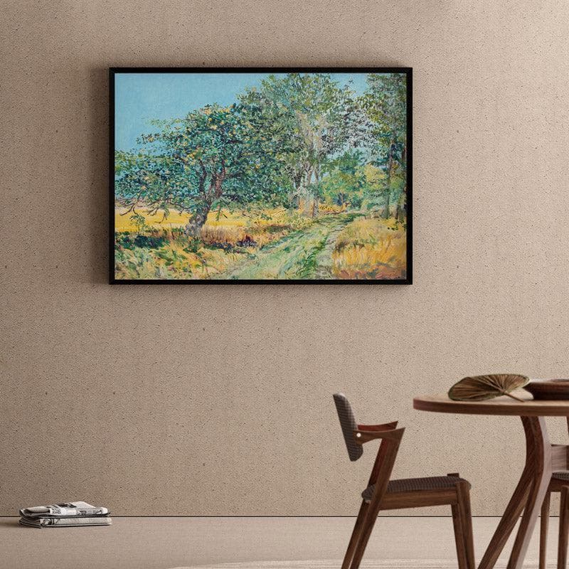 Vintage Style Rural Pathway Canvas Wall Painting - Black Frame
