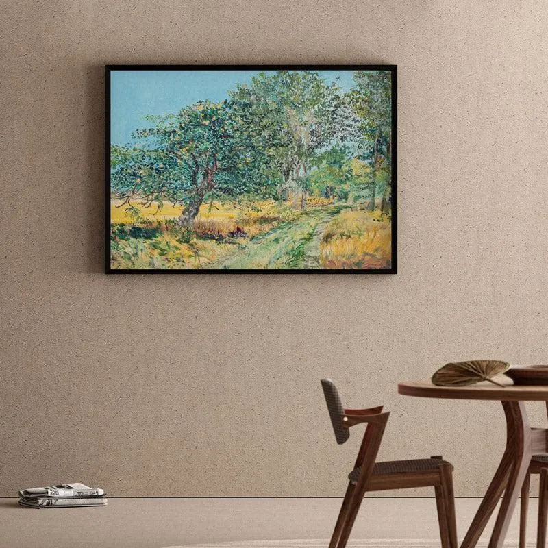 Vintage Style Rural Pathway Canvas Wall Painting - Black Frame media 1