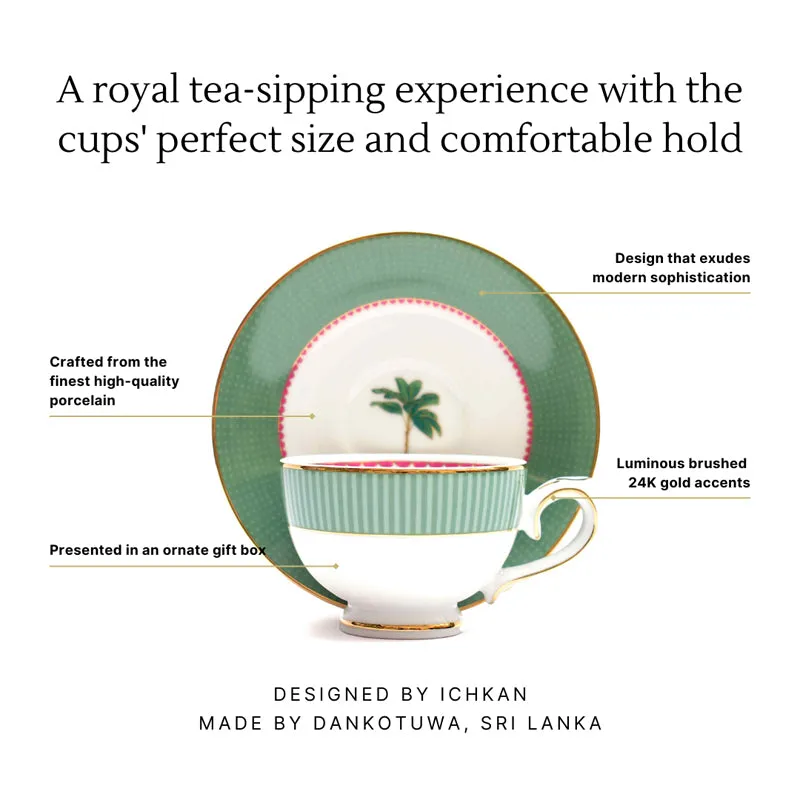 Gilded Mayura 24k Gold Brushed Porcelain Tea Cup & Saucer (300 mL) - Set of Six media 8