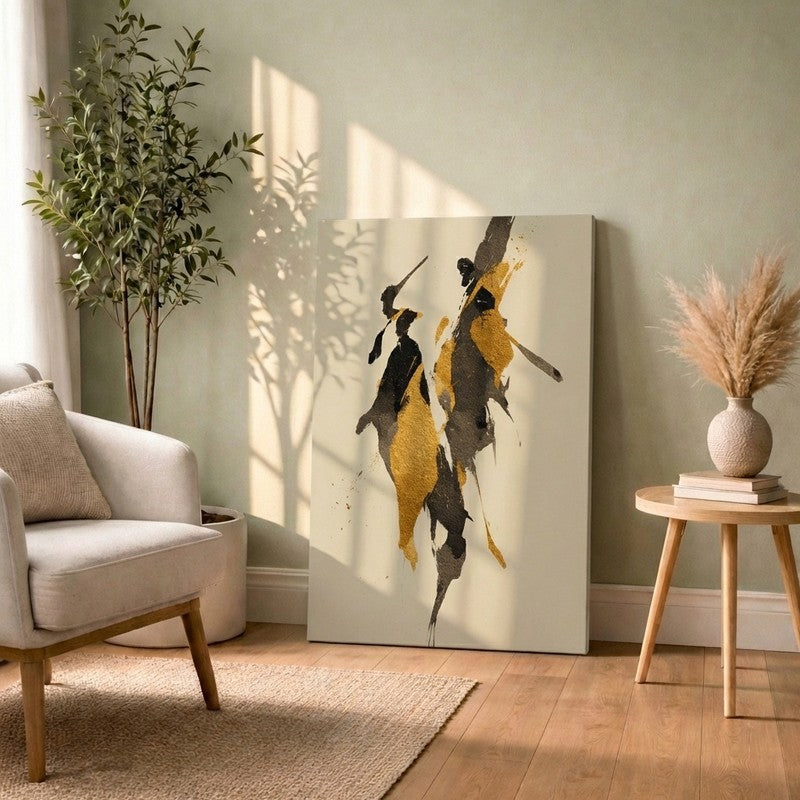 Golden Motion Abstract Canvas Wall Art