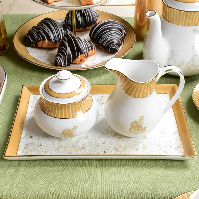Gilded Iris 24k Gold Brushed Porcelain Tea Set With Tea Pot (Gold) - Seventeen Piece Set media 8
