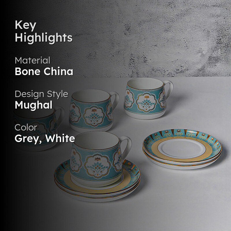 India Circus Pearl Mist Bone Chine Cup And Saucer Set (180 mL Each) - Set of Four media 2