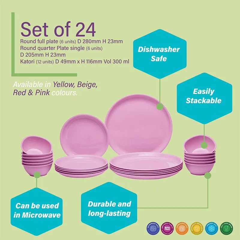 Mihaya Pink Dinner Set (400 ml) - 24 Piece Set media 5