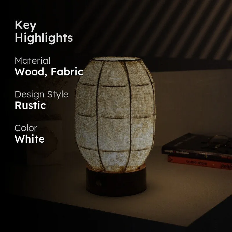 Lumora Oval Soft Glow Base Fabric Wooden Table Lamp - White media 2