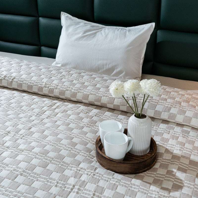 Ivory (Beige Checks Comforter) - Two Piece Set media 3