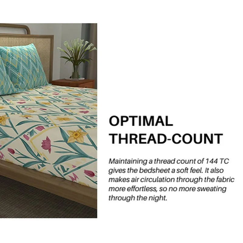Urban Space Meadowra Cotton Bedsheet (Turquoise) - 144 TC media 11