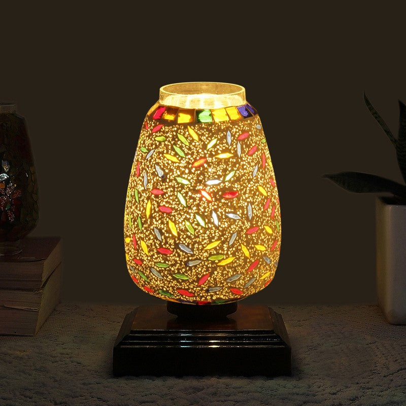 Glimvar Glass Table Lamp With Wooden Base - Multicolor