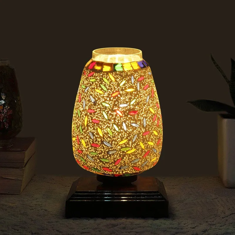 Glimvar Glass Table Lamp With Wooden Base - Multicolor media 1