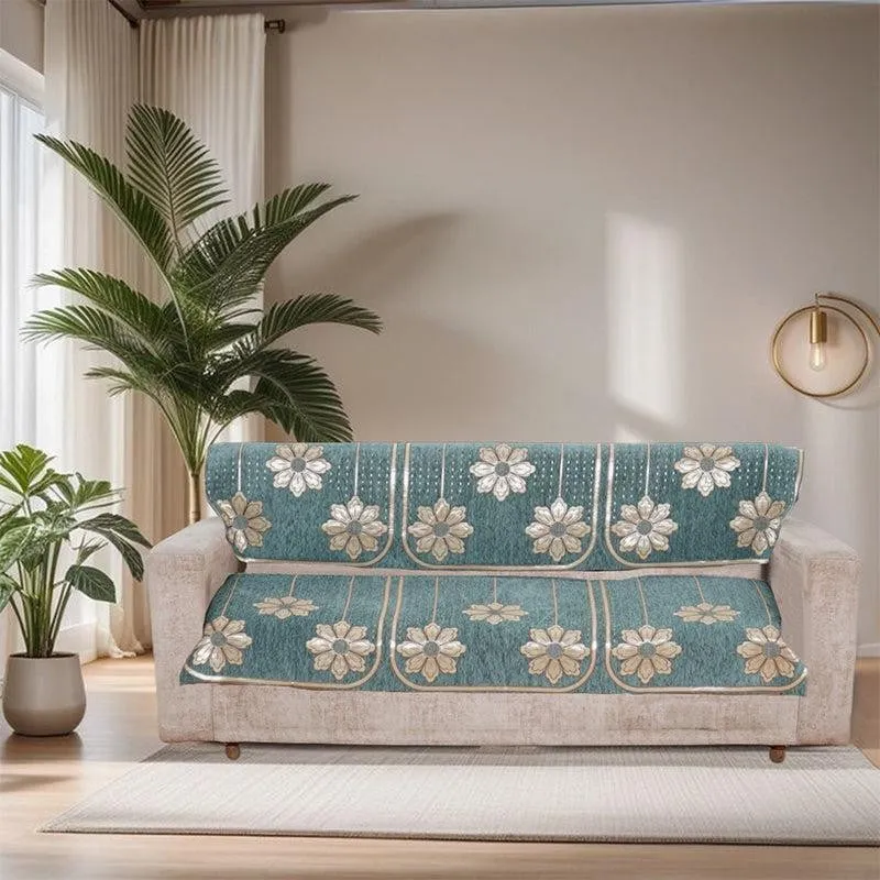 Mitha Flora Sofa Cover (Turquoise) - Set Of Six media 3