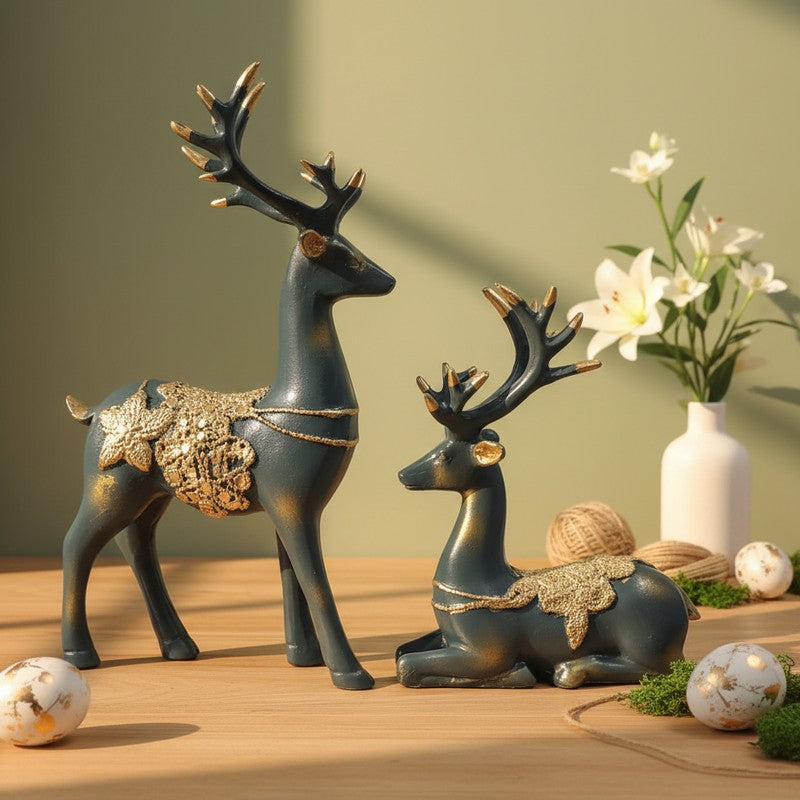 Majestic Reindeer Resin Showpiece - Set of Two media 3