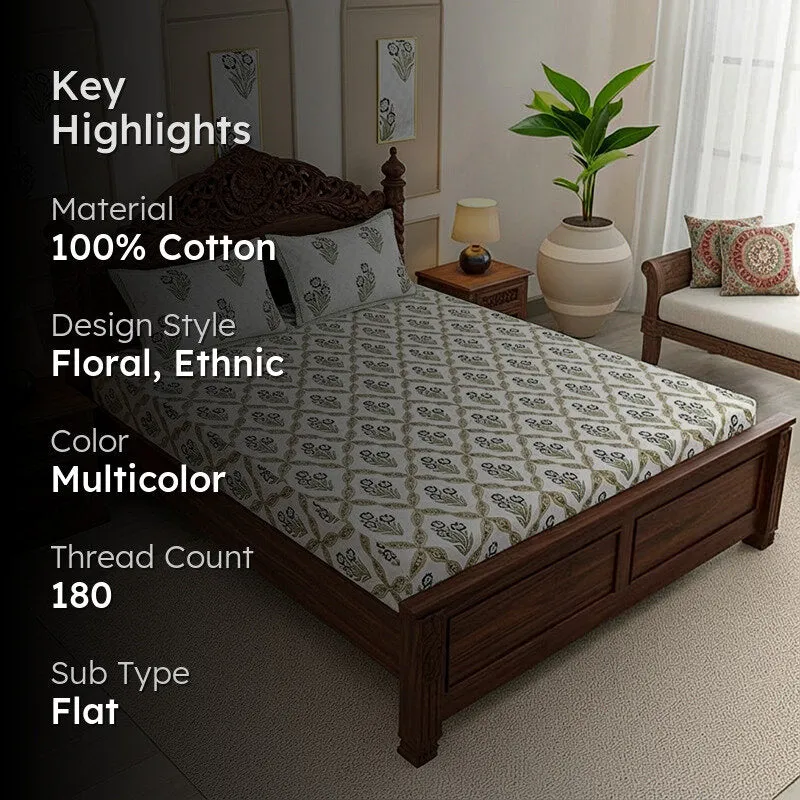 Malati Cotton Bedsheet (Dark Grey, Light Yellow) - 180 TC media 2