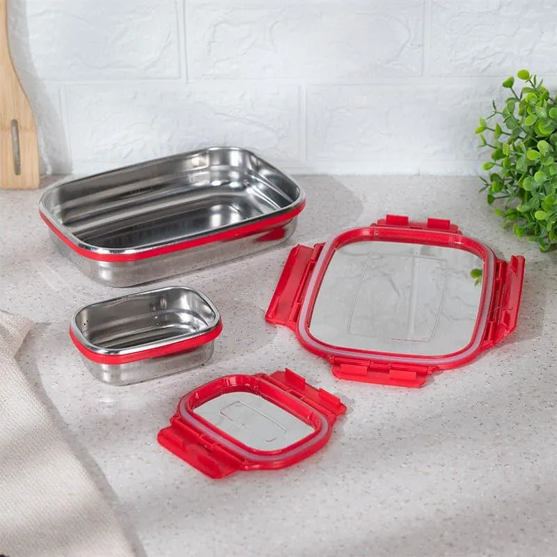 Vidora Red Stainless Steel Lunch Box (775/150 mL) - Two Piece Set media 3