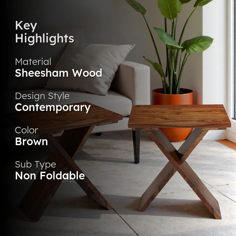 Cverox Sheesham Wooden Side & Bedside Table (Brown) - Set Of Two media 2
