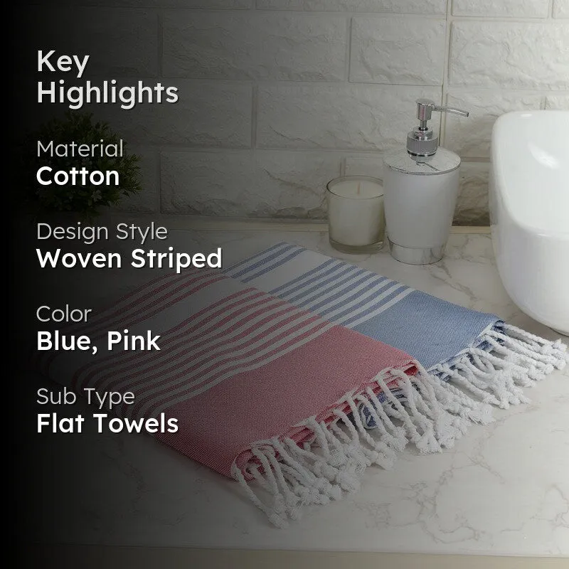 Loomera Striped Cotton Bath Towels (Dark Blue & Pink) - Set Of Two media 2
